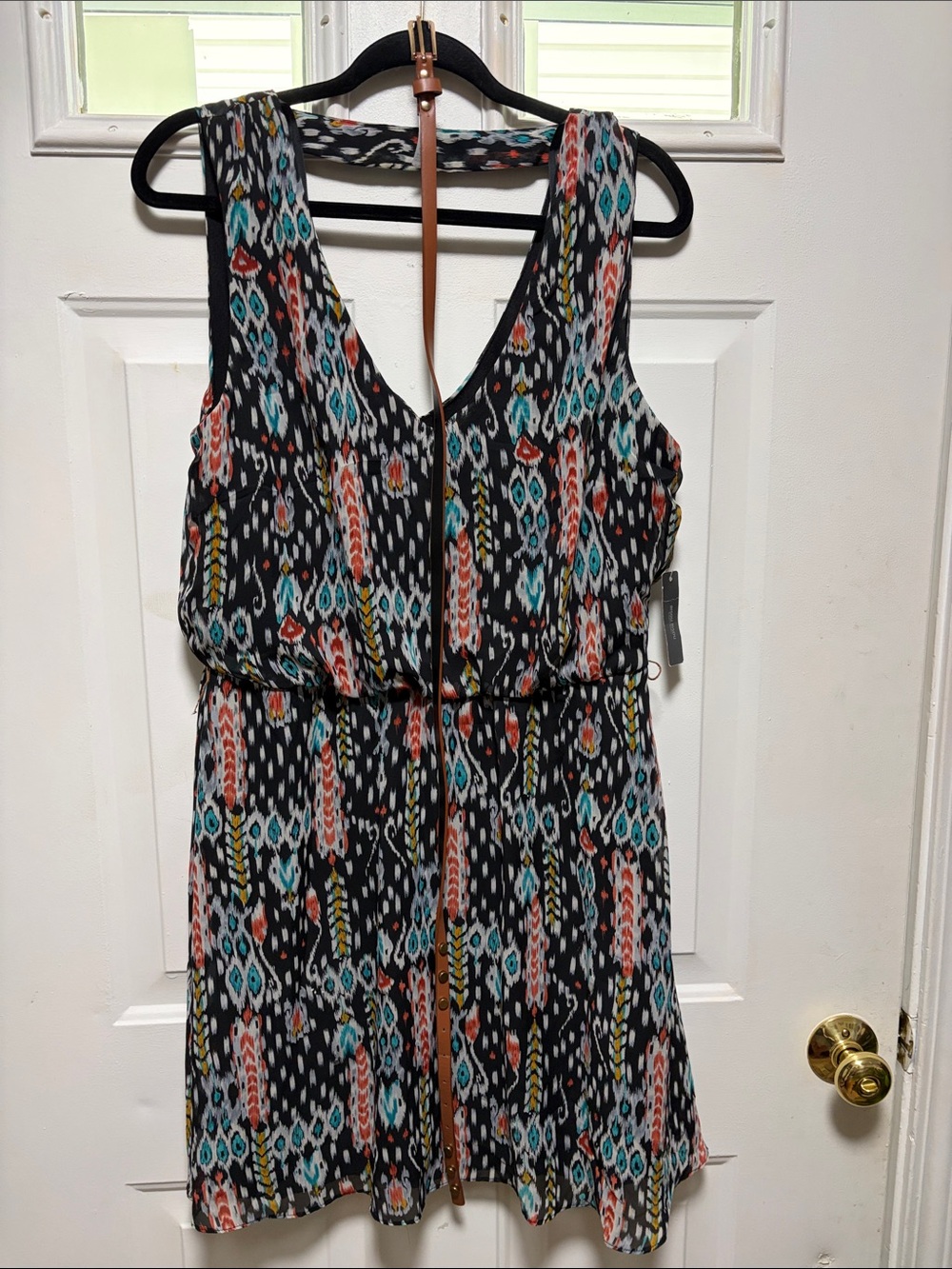 Bisou Bisou Black Multicolor Ikat-Print Sleeveless Mini Dress